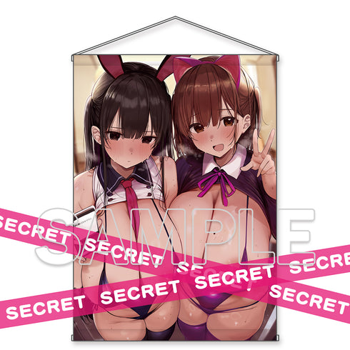 『ろうか描き下ろし』デカ乳姉妹‘’猫耳&バニー”いいなりコスプレ X-RATEDタペストリー【B2】